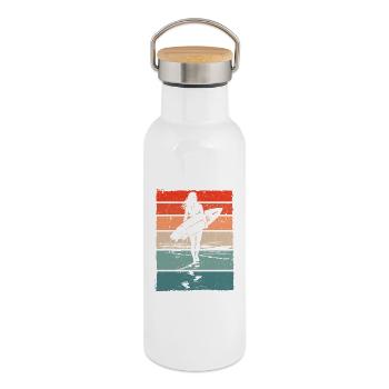 Surferin Retro Vintage Sonnenuntergang Strand - Thermosflasche mit Bambusdeckel - Weiß - Rechts