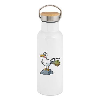 Norddeutscher Humor Spruch Möwe OHA. - Thermosflasche mit Bambusdeckel - Weiß - Rechts