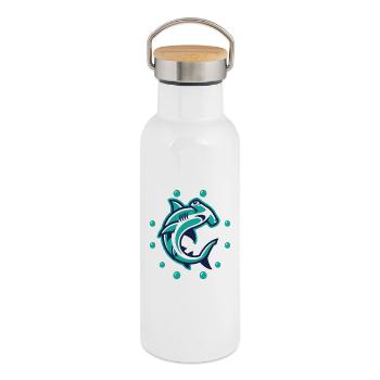 Shark motif graphic in ocean look - Thermal Bottle with Bamboo Lid - white - Right