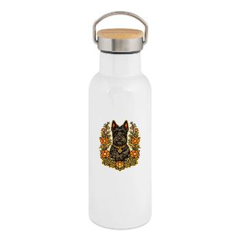 Floral Frame Scottish Terrier - Thermosflasche mit Bambusdeckel - Weiß - Rechts