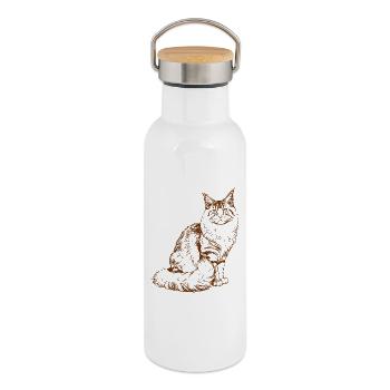 Majestic MaineCoon Minimalist Brown color Drawing - Thermosflasche mit Bambusdeckel - Weiß - Rechts