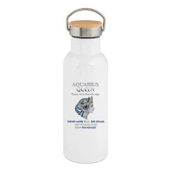 Aquarius Queen Sternzeichen Wassermann - Thermosflasche mit Bambusdeckel - Weiß - Rechts