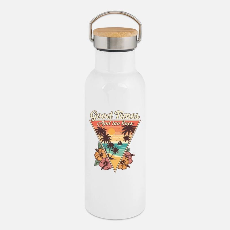 Gute Zeiten, Sonnenstrahlen - Thermosflasche mit Bambusdeckel - Weiß