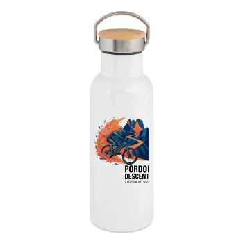 Pordoi Descent MTB Fast Action Modern Vector Art - Thermal Bottle with Bamboo Lid - white - Right