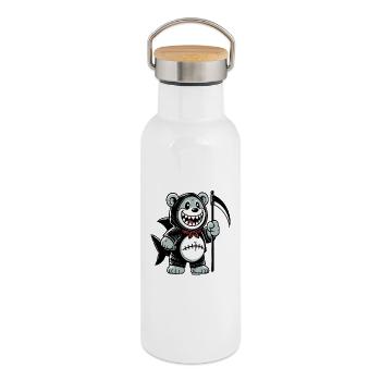 Grinning Bear with Scythe - Thermal Bottle with Bamboo Lid - white - Right