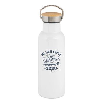 Ma première croisière en 2026 - Gourde isotherme avec bouchon en bambou - blanc - Droite