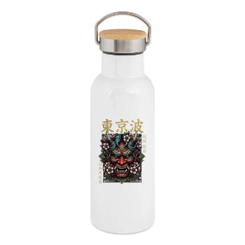 Japanische Dämonenmaske mit Blumenschmuck - Thermosflasche mit Bambusdeckel - Weiß - Rechts