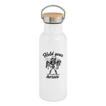 Lustiges Hold your horses - Thermosflasche mit Bambusdeckel - Weiß - Rechts