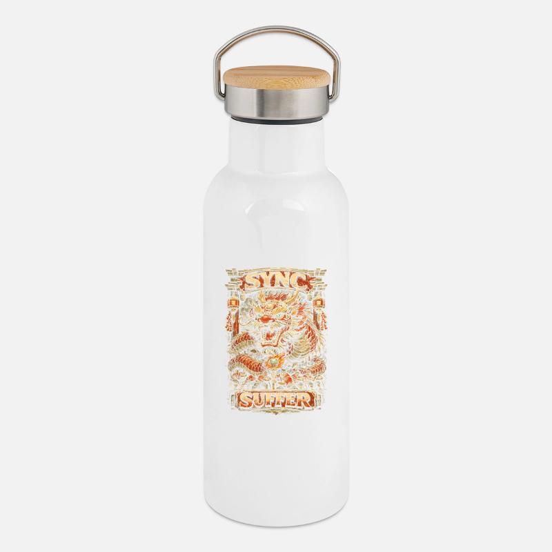Dragon Dance Drachentanz Sync Or Suffer - Gourde isotherme avec bouchon en bambou - blanc