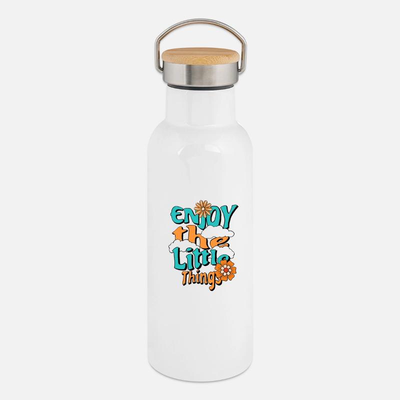 Profite des petites choses - Gourde isotherme avec bouchon en bambou - blanc
