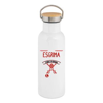 Tägliche Leidenschaft im Fechten - Thermosflasche mit Bambusdeckel - Weiß - Rechts