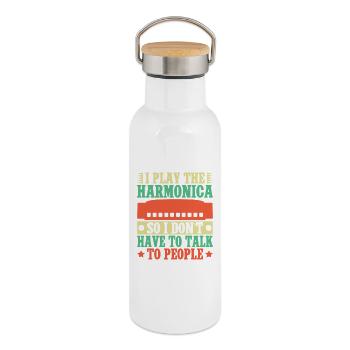 Funny Harmonica Player I Play Don´t Talk Harmonica - Thermosflasche mit Bambusdeckel - Weiß - Rechts