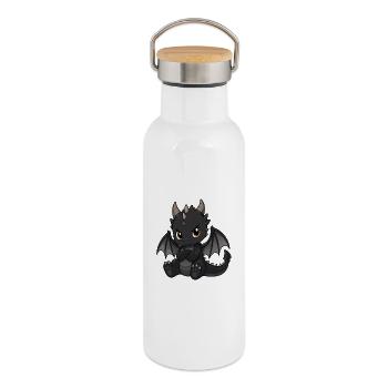 Little Black Dragon with Wings - Thermal Bottle with Bamboo Lid - white - Right