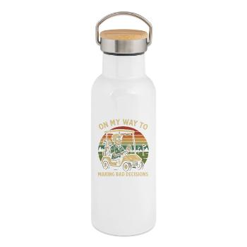 Golf Humor On My Way To Making Bad Decisions - Thermal Bottle with Bamboo Lid - white - Right