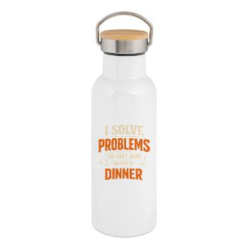 Résoudre des problèmes | Humour de nettoyeur d’égouts - Gourde isotherme avec bouchon en bambou - blanc - Droite