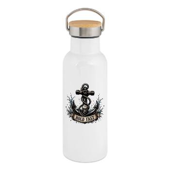  Hold Fast Anker Totenkopf Nautik Seefahrer Pirat - Thermosflasche mit Bambusdeckel - Weiß - Rechts