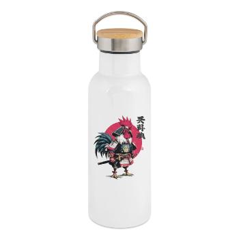Hahn-Samurai-Rüstung - Thermosflasche mit Bambusdeckel - Weiß - Rechts
