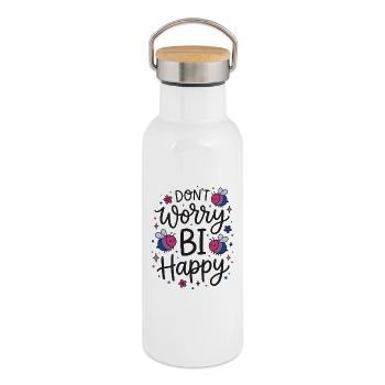 LGBT Pride Month - Don't Worry Bi Happy - Thermal Bottle with Bamboo Lid - white - Right