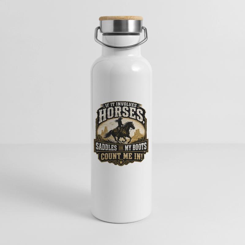 Pferdeheld: Sättel oder Stiefel Thermosflasche mit Bambusdeckel