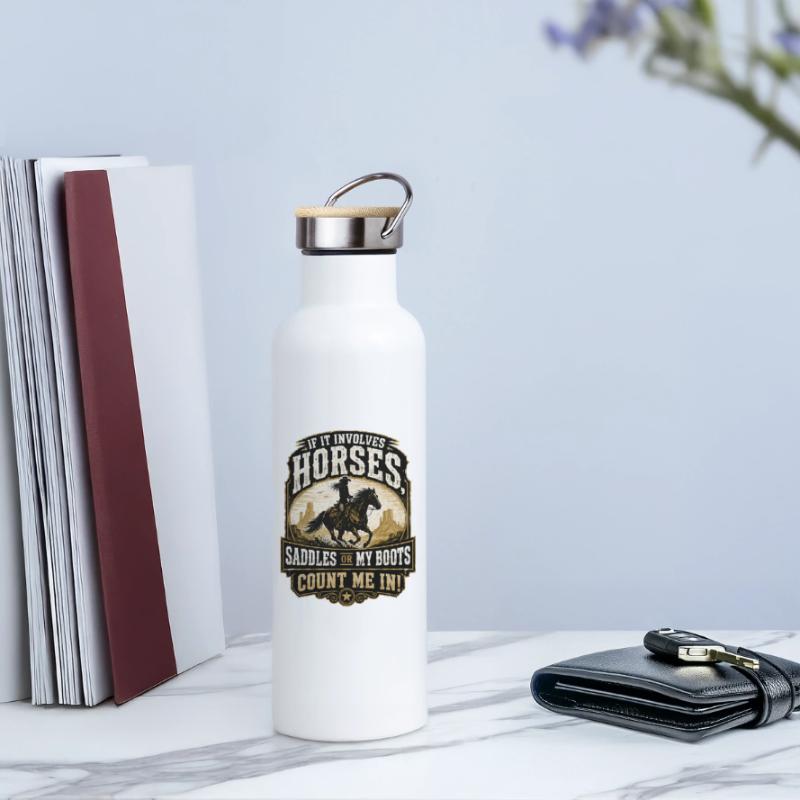 Pferdeheld: Sättel oder Stiefel Thermosflasche mit Bambusdeckel