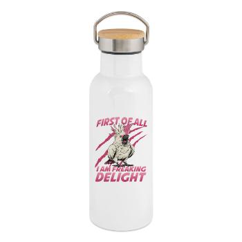 Exotischer Kakadu Cockatoo Papagei Vogelhalter  - Thermosflasche mit Bambusdeckel - Weiß - Rechts