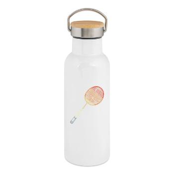 Badminton Racket Sketch - Thermal Bottle with Bamboo Lid - white - Right