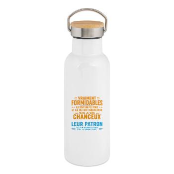 Patron Cadeau humour personnalisé - Gourde isotherme avec bouchon en bambou - blanc - Droite