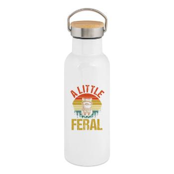 Trash Panda Raccoon A Little Feral - Thermal Bottle with Bamboo Lid - white - Right