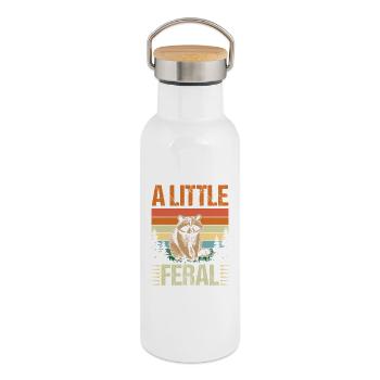 Trash Panda Raccoon A Little Feral - Thermal Bottle with Bamboo Lid - white - Right