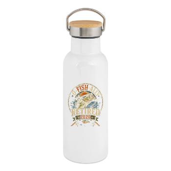 Fischangeln Ruhestand 2026 Abzeichen - Thermosflasche mit Bambusdeckel - Weiß - Rechts