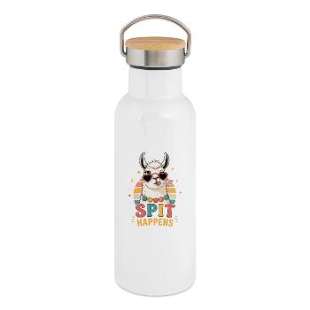 Llama Spit Happens Shirt - Thermal Bottle with Bamboo Lid - white - Right