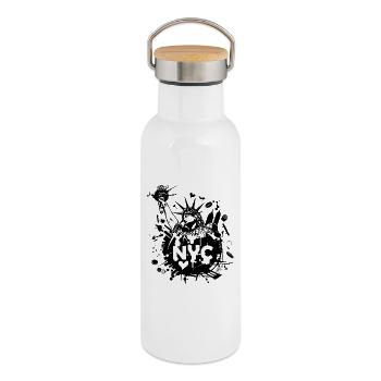NEW YORK - Thermal Bottle with Bamboo Lid - white - Right