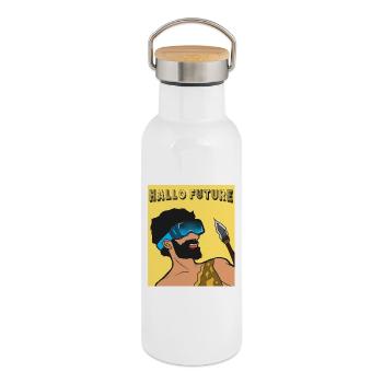 Hallo Future Caveman VR Stil - Thermosflasche mit Bambusdeckel - Weiß - Rechts