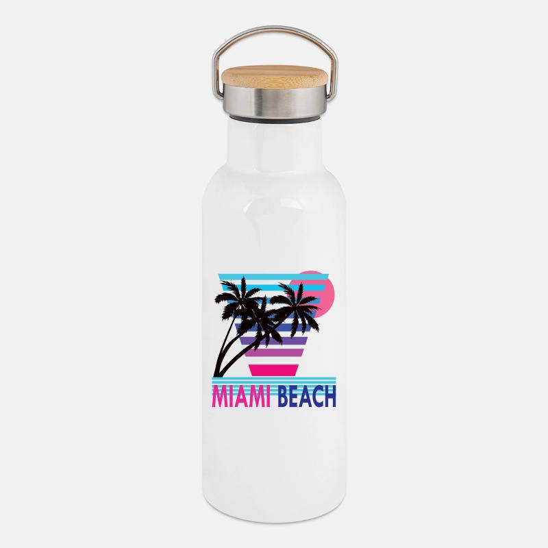 MIAMI BEACH - Thermal Bottle with Bamboo Lid - white