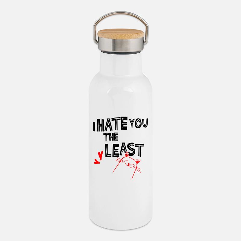 I hate you the least - Thermosflasche mit Bambusdeckel - Weiß