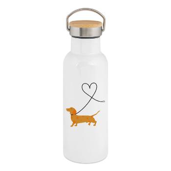 Dackel - Thermosflasche mit Bambusdeckel - Weiß - Rechts