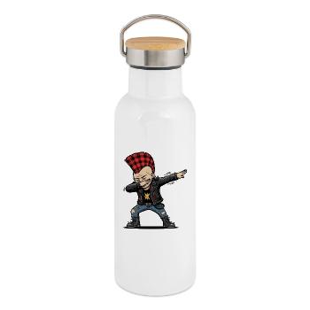 Dabbing Punk – Style de dessin animé effronté - Gourde isotherme avec bouchon en bambou - blanc - Droite