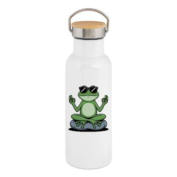 Zen frog with sunglasses - Thermal Bottle with Bamboo Lid - white - Right