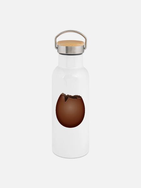 Angebissenes Schokoladen-Osterei - Thermosflasche mit Bambusdeckel - Weiß