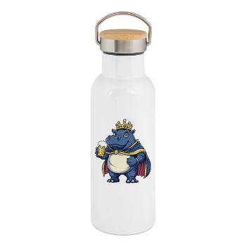 Hippo Beer King - Thermal Bottle with Bamboo Lid - white - Right
