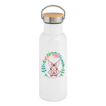 Hare in a wreath of flowers - Thermal Bottle with Bamboo Lid - white - Right