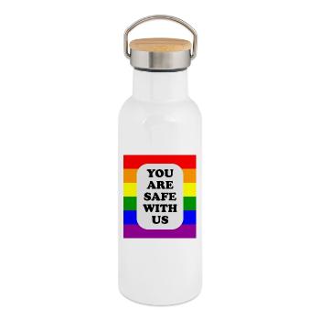 Drapeau arc-en-ciel pour les espaces sécurisés LGBT - Gourde isotherme avec bouchon en bambou - blanc - Droite
