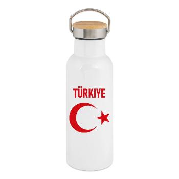 TÜRKEI TÜRKIYE TÜRKISCHE Europa Sport Fan - Thermosflasche mit Bambusdeckel - Weiß - Rechts