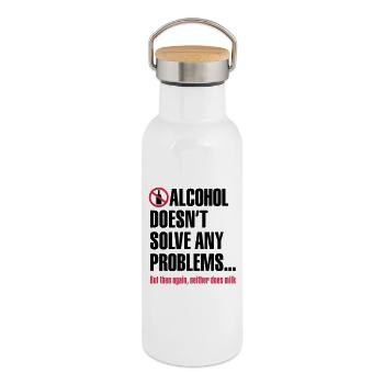 L'alcool ne résout pas les problèmes ... Mais - Gourde isotherme avec bouchon en bambou - blanc - Droite