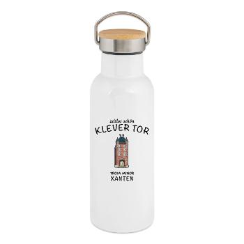 Xanten, Klever Tor,, Allemagne - Gourde isotherme avec bouchon en bambou - blanc - Droite