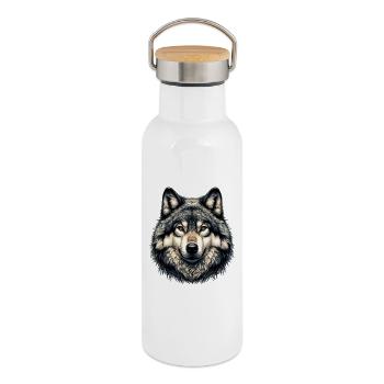 Loup - Gourde isotherme avec bouchon en bambou - blanc - Droite