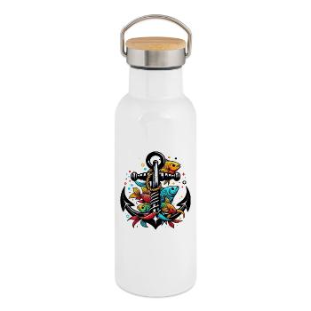An Anchor with Fish - Thermal Bottle with Bamboo Lid - white - Right