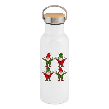 Nains gnomes - Gourde isotherme avec bouchon en bambou - blanc - Droite