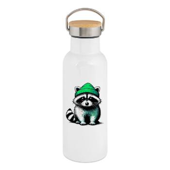 Waschbär - Thermosflasche mit Bambusdeckel - Weiß - Rechts