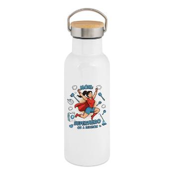 Mère, super-héroïne en mission ! - Gourde isotherme avec bouchon en bambou - blanc - Droite